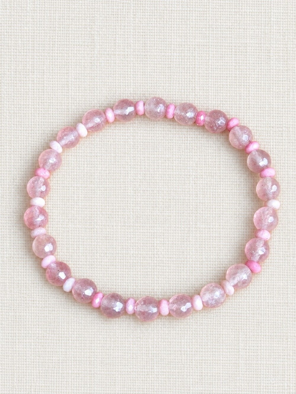 Strawberry Quartz & Rhodonite Gemstone Bead Stretch Bracelet | Handmade | 6mm